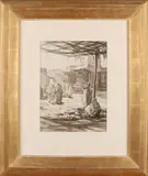 Willem Frederik Noordijk, Arabische markt met figuren, Sepia op papier