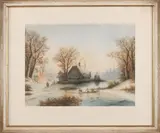 Wintergezicht met figuren, rivier en kerk by 19e Eeuwse Russische aquarel, 19e Eeuwse Russische aquarel, offered Jan 2018