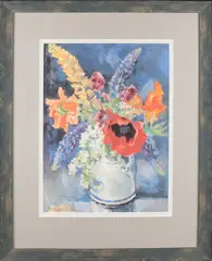 Kees Broerse, Keulse kan met bloemen., Gouache op papier