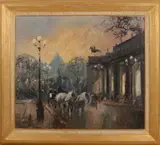 Onduidelijk gesigneerd, Stadsgezicht Parijs met koets, Stadsgezicht Parijs met koets