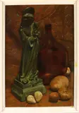 fles etc Henk Jaspers? Stilleven met beeld, Stilleven met beeld, fles etc., Olieverf op linnen