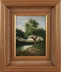 C.J. de Vogel, Romatisch landschap met eenden, Olieverf op paneel