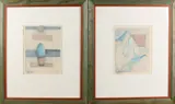 Twee werken van Patty Harpenau, '2 Expressieve eieren composities'., Lithografieën op papier
