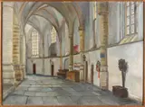 Joh. B. Hooghove, Kerk interieur, Olieverf op linnen