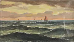 H.A. Jaarsma, Zeilboten op zee, 1928, Olieverf op linnen
