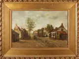 S. Veldhuyzen, 'Dorpsgezicht met figuren'., Olieverf op linnen