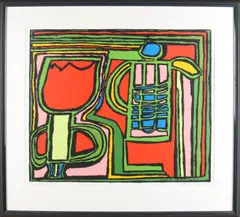 Maarten Morselt, Abstract Tulp + figuren, Zeefdruk op papier