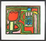 Maarten Morselt, Abstract Tulp + figuren, Zeefdruk op papier