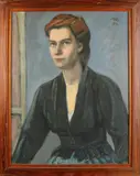 monogram 'M' Drie oude Duitse schilderijen, 2x 'Portret' + 1x 'Bloemen'., Olieverf op linnen
