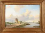 'Polderlandschap met molen en figuren'. by Onduidelijk gesigneerd, Olieverf op paneel, offered Jan 2018