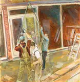 Figuren op de bouw. by Onduidelijk gesigneerd, Olieverf op linnen, offered Jan 2018