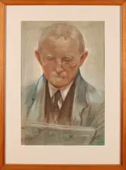 Rien Visser, Portret lezende man, Aquarel op papier