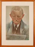Rien Visser, Portret lezende man, Aquarel op papier