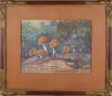 Onduidelijk gesigneerd, Paddestoelen, Gouache op papier