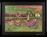 Hundertwasser 1928 -, 'Landschap'., Reproduktie op papier