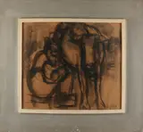 Stien Eelsingh 1903 -, 'Melkende boer'., Houtskool op papier