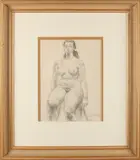 Paul Citroen, 'Zittend vrouwelijk naakt'., Houtskool op papier