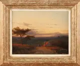 Hermanus Welsink, 'Panoramisch landschap bij avond'., Olieverf op paneel