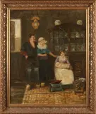 Onduidelijk gesigneerd rechtsboven, 'Fries interieur'., Olieverf op linnen