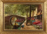 J. van Zwolle, 'Bloemenmarkt Amsterdam'., Olieverf op linnen