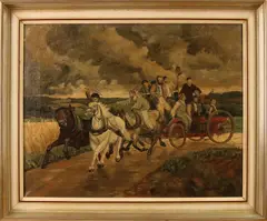 P. Just, 'Paardenspan', (kopie), Olieverf op linnen