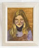 Onduidelijk gesigneerd, 'Meisje met bril'., Olieverf op papier