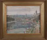 Monogram L.W., 'Brug'., 'Stadsgezicht Schaffhausen "Munot" (Zwitserland)', olieverf op linnen