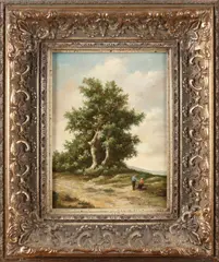 Willy Krake, 'Landschap met figuren', Olieverf op paneel