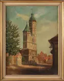 E. Küchenthal, 'Duits stadsgezicht met vakwerkhuizen'., 1930, Olieverf op linnen