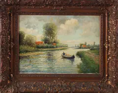 A. Martens, 'Man in roeiboot'., Olieverf op linnen
