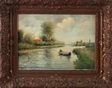 A. Martens, 'Man in roeiboot'., Olieverf op linnen