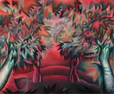 'Landschap met figuren'. by Gisela Sedatis Grosser, 1935-2007, Olieverf op paneel, offered Oct 2017