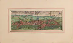Landkaart Eilsleben, (16e/17e Eeuw), Ingekleurde gravure uit het boek Brauw - Hogenberg 1588