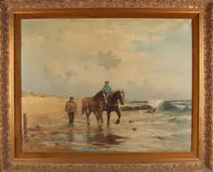 George Stevens, 'Strandgezicht met strandjutters'., Olieverf op linnen