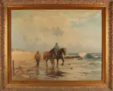 George Stevens, 'Strandgezicht met strandjutters'., Olieverf op linnen