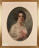 Bernard Zickendraht, 'Dame met rozen'., Olieverf op linnen