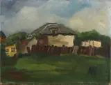 G. Daemen, 'Brabantse boerderij in landschap'., Olieverf op linnen
