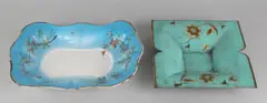 Wmf Schaal, 1emaille schaal, Duitse WMF Ikora cloisonne schaal en één antieke geëmailleerde schaal met florale decors (iets randschade)