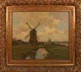 Bernard Antoine van Beek, 'Molens'., Olieverf op linnen