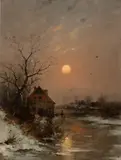 H. Flockenhaus, 'Winters landschap', Olieverf op paneel