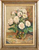 Evert Moll, 1878 -, 'Vaas met bloemen', Olieverf op paneel