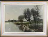 Berend Jan Brouwer, 1872-1936, Gezicht op Olst, Olieverf op linnen