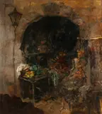 Herman Moerkerk, 1879 -, 'Marktgezicht'., Olieverf op linnen