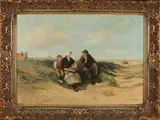 D. Finkelnberg, 'Strandgezicht met vissers familie'., Olieverf op linnen
