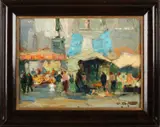 De Putter ? 20e Eeuw, 'Markt', Olieverf op paneel
