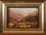 F. Delcroit, Stadsgezicht, 1900, Olieverf op paneel (paar wormgaatjes)