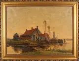 Wim van Norden, 1917 -, 'Poldergezicht'., Olieverf op linnen