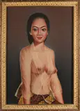 Schild dame, Indonesië., Pastel op papier