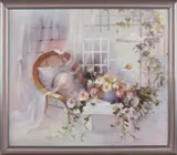 Interieur met rozen. by Onduidelijk gesigneerd, Olieverf op linnen, offered Jul 2017