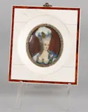 Miniatuur portret, dame met opgestoken haar., Dames buste, deels geschilderd, deels gelithografeerd